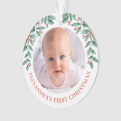 Babys First Kerstman Holly Wreated Waterverf Roos Ornament (voorkant)