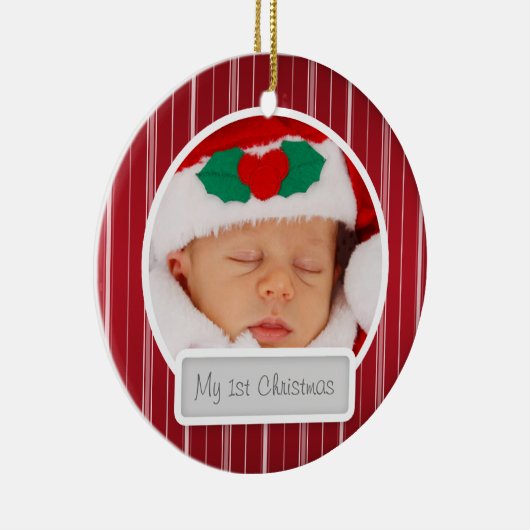 Baby's First Kerstman Mod Stripes Pattern Red Keramisch Ornament (Rechts)