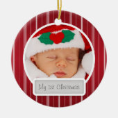 Baby's First Kerstman Mod Stripes Pattern Red Keramisch Ornament (Voorkant)