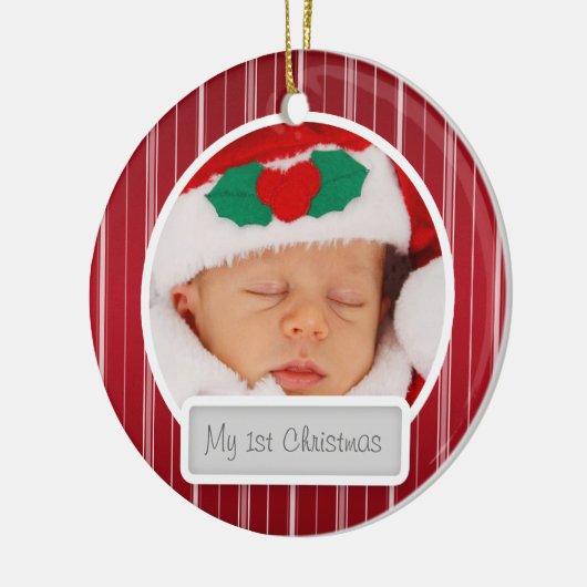 Baby's First Kerstman Mod Stripes Pattern Red Keramisch Ornament (Links)