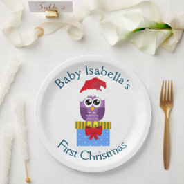 Baby's First Kerstman Paarse Owl Papieren Bordje