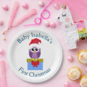 Baby's First Kerstman Paarse Owl Papieren Bordje (Feest)