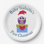 Baby's First Kerstman Paarse Owl Papieren Bordje (Voorkant)