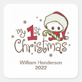Baby's First Kerstman Personalized Square Sticker