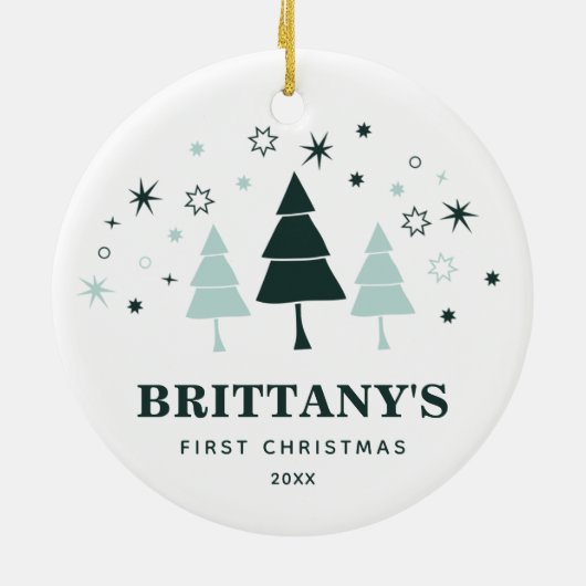 Baby's First Kerstman Personalized Winter Forest Keramisch Ornament (Achterkant)