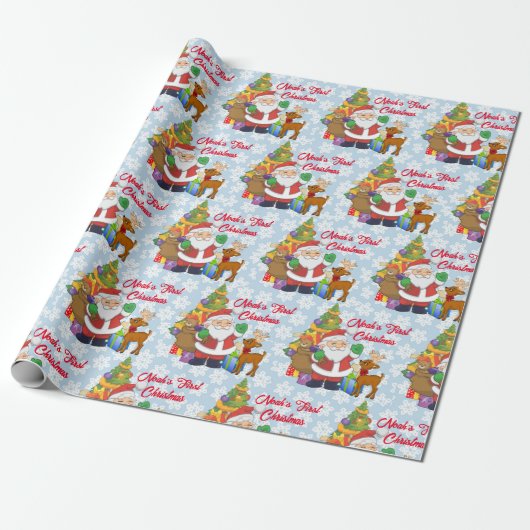 Baby's First Kerstman Persoonlijke naam Santa Cadeaupapier (Uitgerold)