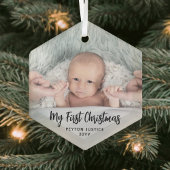 Baby's First Kerstman Simple 1 Photo Black Script Glas Ornament