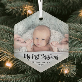 Baby's First Kerstman Simple 1 Photo Black Script Glas Ornament