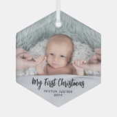 Baby's First Kerstman Simple 1 Photo Black Script Glas Ornament (Voorkant)