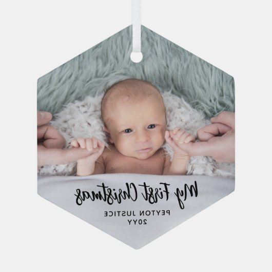 Baby's First Kerstman Simple 1 Photo Black Script Glas Ornament (Achterkant)