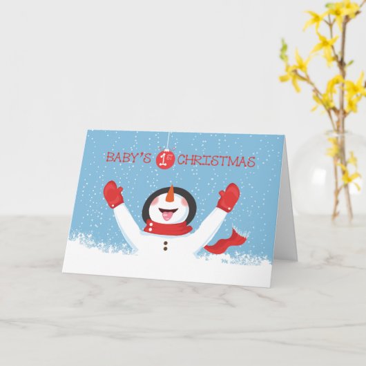 Babys First Kerstman Snowman Kaart (Gele Bloem)