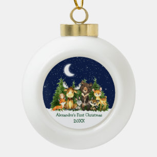Baby's First Kerstman Waterverf Forest Animals Keramische Bal Ornament