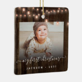 Baby's First Kerstmis 2 Foto Hout and Lights Keramisch Ornament (Rechts)