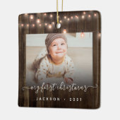 Baby's First Kerstmis 2 Foto Hout and Lights Keramisch Ornament (Links)