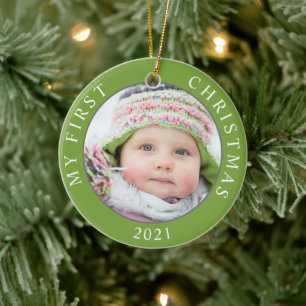 Baby's First Kerstmis 2 Foto Sjabloonfeestdag Keramisch Ornament