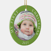 Baby's First Kerstmis 2 Foto Sjabloonfeestdag Keramisch Ornament (Rechts)