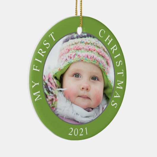 Baby's First Kerstmis 2 Foto Sjabloonfeestdag Keramisch Ornament (Rechts)