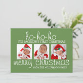 Baby's First Kerstmis 3 Foto Kerstmis Kaart (Staand voorkant)