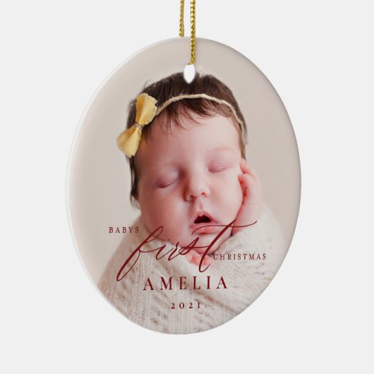 Babys First Kerstmis Baby Stats Keramisch Ornament (Rechts)