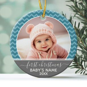 Babys First Kerstmis - blauwe kersen en grijs Keramisch Ornament