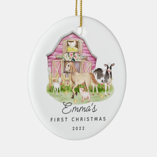 Baby's First Kerstmis Boerderij Friends Ceramic Or Keramisch Ornament (Rechts)