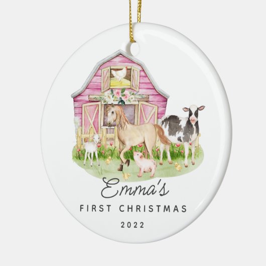 Baby's First Kerstmis Boerderij Friends Ceramic Or Keramisch Ornament (Links)