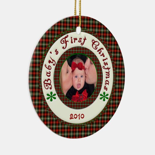 Babys First Kerstmis Custom Photo Dated Keramisch Ornament (Rechts)