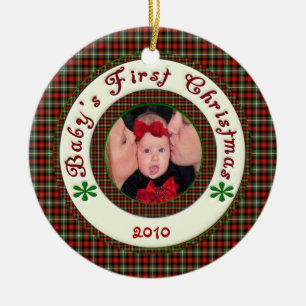 Babys First Kerstmis Custom Photo Dated Keramisch Ornament