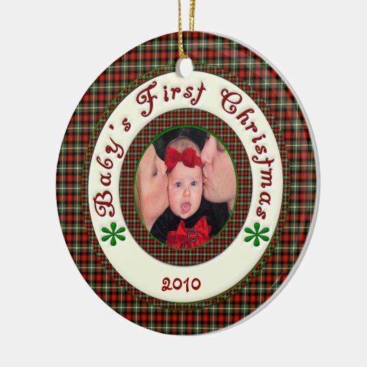 Babys First Kerstmis Custom Photo Dated Keramisch Ornament (Links)