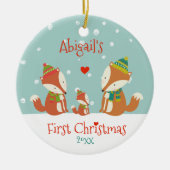 Baby's First Kerstmis - Cute Woodland Foxes Keramisch Ornament (Voorkant)