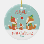 Baby's First Kerstmis - Cute Woodland Foxes Keramisch Ornament (Achterkant)