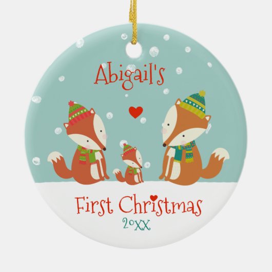 Baby's First Kerstmis - Cute Woodland Foxes Keramisch Ornament (Achterkant)