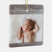 Baby's First Kerstmis Dark Wood Afbeelding Monogra Keramisch Ornament (Rechts)