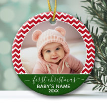 Baby's First Kerstmis Foto rood chevrons groen