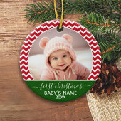 Baby's First Kerstmis Foto rood chevrons groen Keramisch Ornament