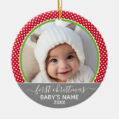 Babys First Kerstmis - foto van polka-stippen Keramisch Ornament (Voorkant)