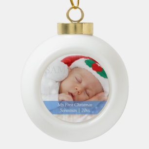 Babys First Kerstmis - Gepersonaliseerd fotosjablo Keramische Bal Ornament