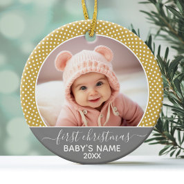 Babys First Kerstmis - grijze gele stippen Keramisch Ornament