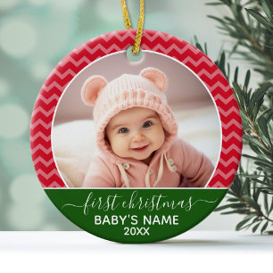 Babys First Kerstmis - rode kernen en groen Glas Ornament