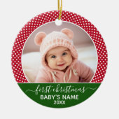Babys First Kerstmis - Rode poka Dots Keramisch Ornament (Voorkant)