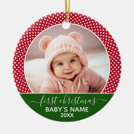 Babys First Kerstmis - Rode poka Dots Keramisch Ornament (Voorkant)
