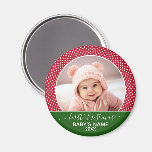 Babys First Kerstmis - Rode poka Dots Magneet (Voorkant / Achterkant)