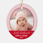 Babys First Kerstmis - rode witte pooldots Keramisch Ornament (Links)