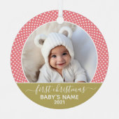Babys First Kerstmis - Roos Gold Polka Dots Metalen Ornament (Voorkant)