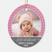 Babys First Kerstmis - roze chevrons en grijs Keramisch Ornament (Links)