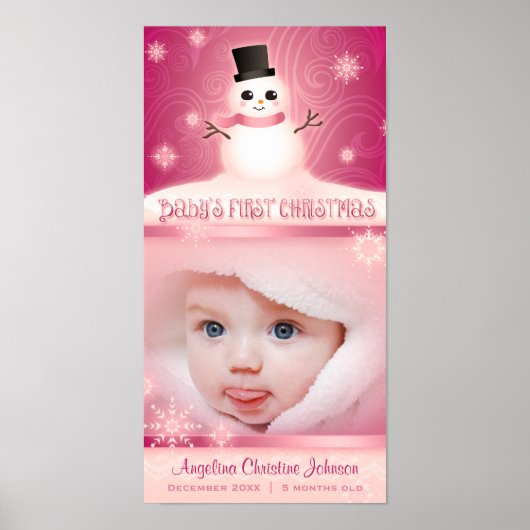 "Baby's First Kerstmis" Roze herdenking Poster (Voorkant)