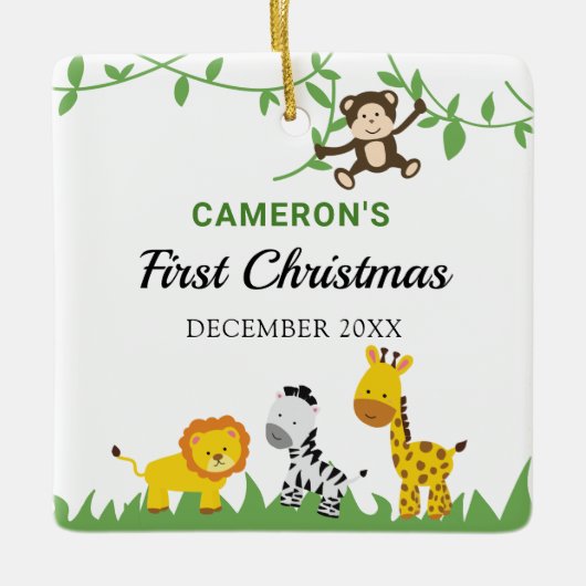 Baby's First Kerstmis Safari Oerwoud Animals Cute Keramisch Ornament (Voorkant)