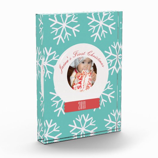 Baby's First Kerstmis Snowglobe Snowflakes Blauwgr Fotoblokken (Links)