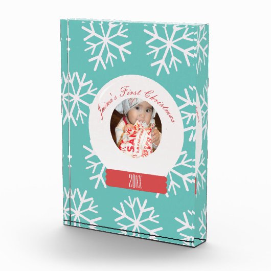 Baby's First Kerstmis Snowglobe Snowflakes Blauwgr Fotoblokken (Rechts)