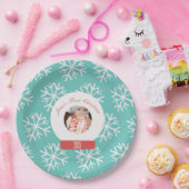 Baby's First Kerstmis Snowglobe Snowflakes Blauwgr Papieren Bordje (Feest)